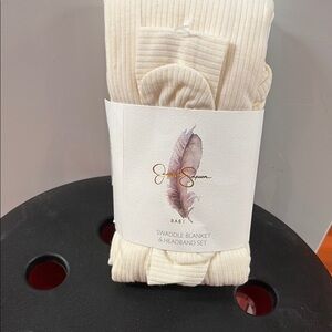 Cream Ribbed Swaddle Blanket & Headband Set